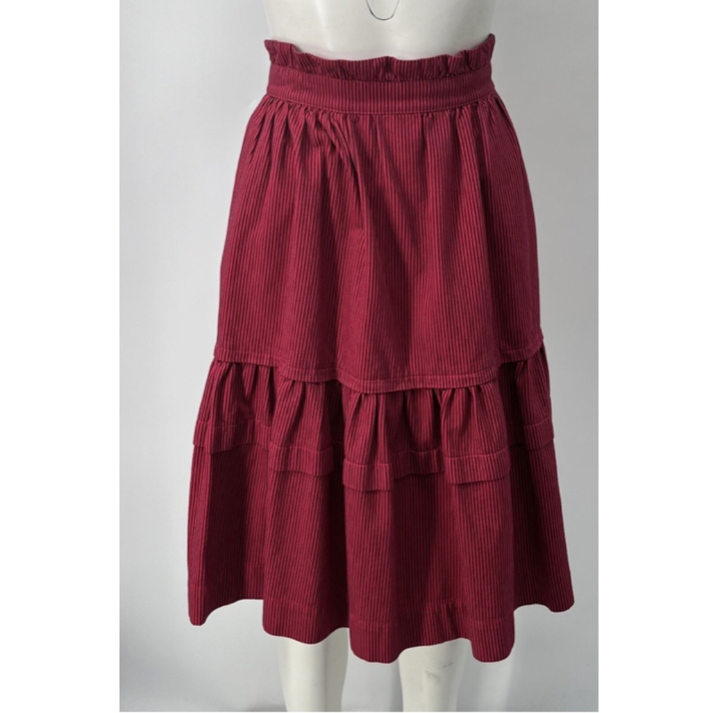 Kenzo Pink/Black Striped Cotton Tiered Knee-Length Skirt sz 38